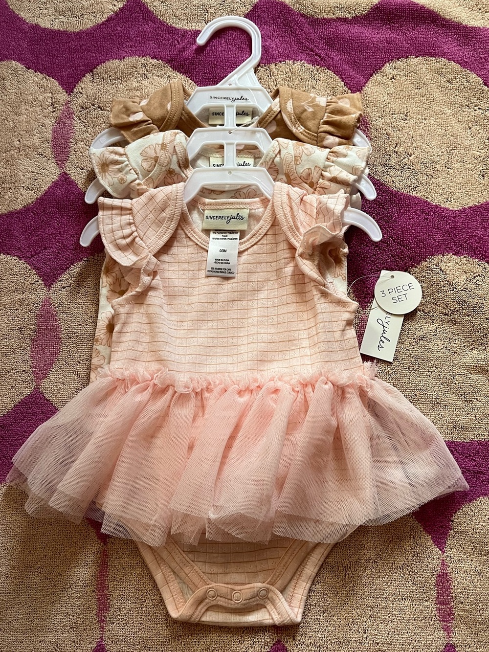 NWT Sincerely Jules 3PC Onesie Set